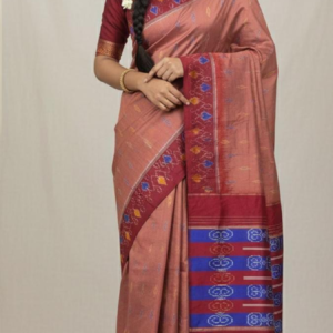 Light orange with pink border silk saree